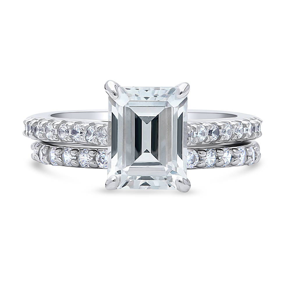 Solitaire 2.6ct Emerald Cut CZ Ring Set in Sterling Silver, 1 of 13