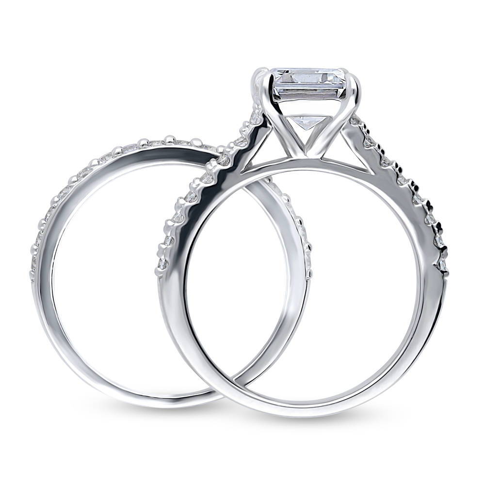 Alternate view of Solitaire 2.6ct Emerald Cut CZ Ring Set in Sterling Silver, 8 of 13