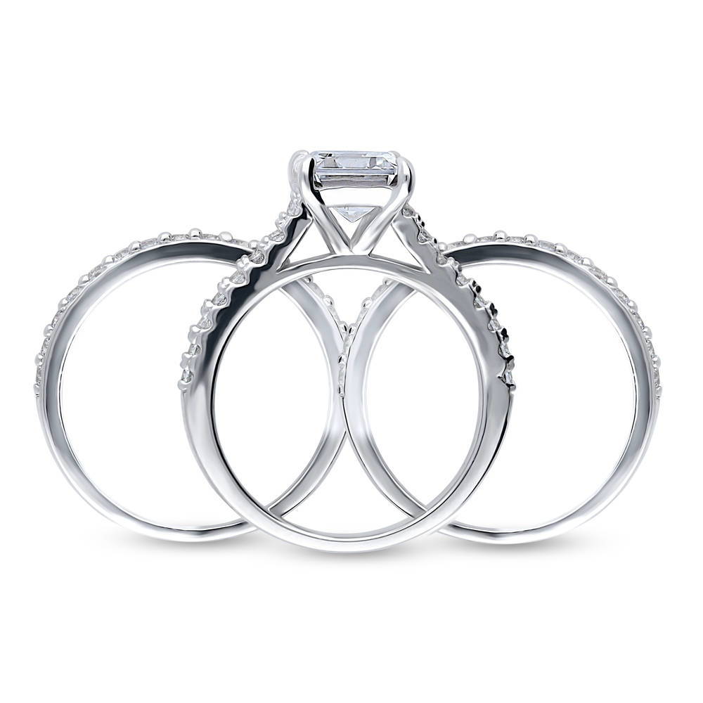 Alternate view of Solitaire 2.6ct Emerald Cut CZ Ring Set in Sterling Silver, 8 of 12