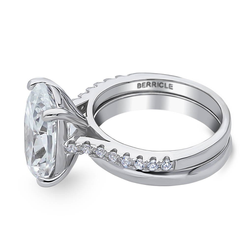 Angle view of Solitaire 5.5ct Oval CZ Ring Set in Sterling Silver, 5 of 14
