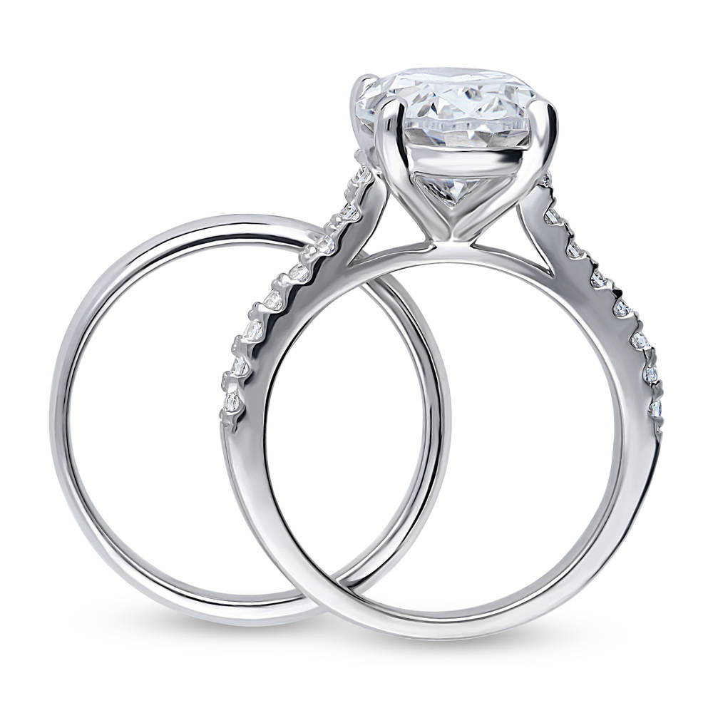EAMTI - Anello In Argento Sterling 925 Con Zirconia Cubica Ovale 8x10mm, Anello Di Fidanzamento Solitario Con Alone, Regalo Donna, Taglie 3-13