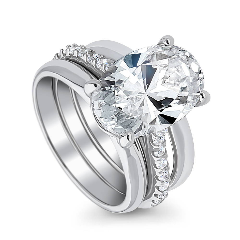 Front view of Solitaire 5.5ct Oval CZ Ring Set in Sterling Silver, 4 of 13