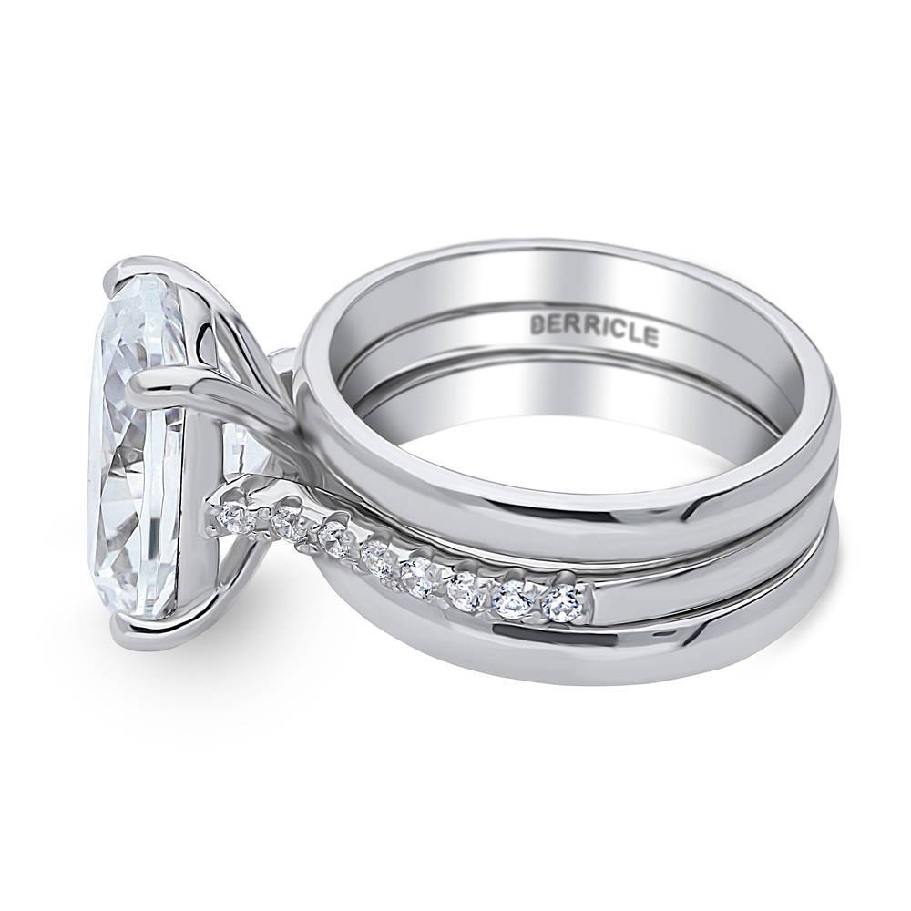 Angle view of Solitaire 5.5ct Oval CZ Ring Set in Sterling Silver, 5 of 13
