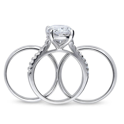 Solitaire 5.5ct Oval CZ Ring Set in Sterling Silver