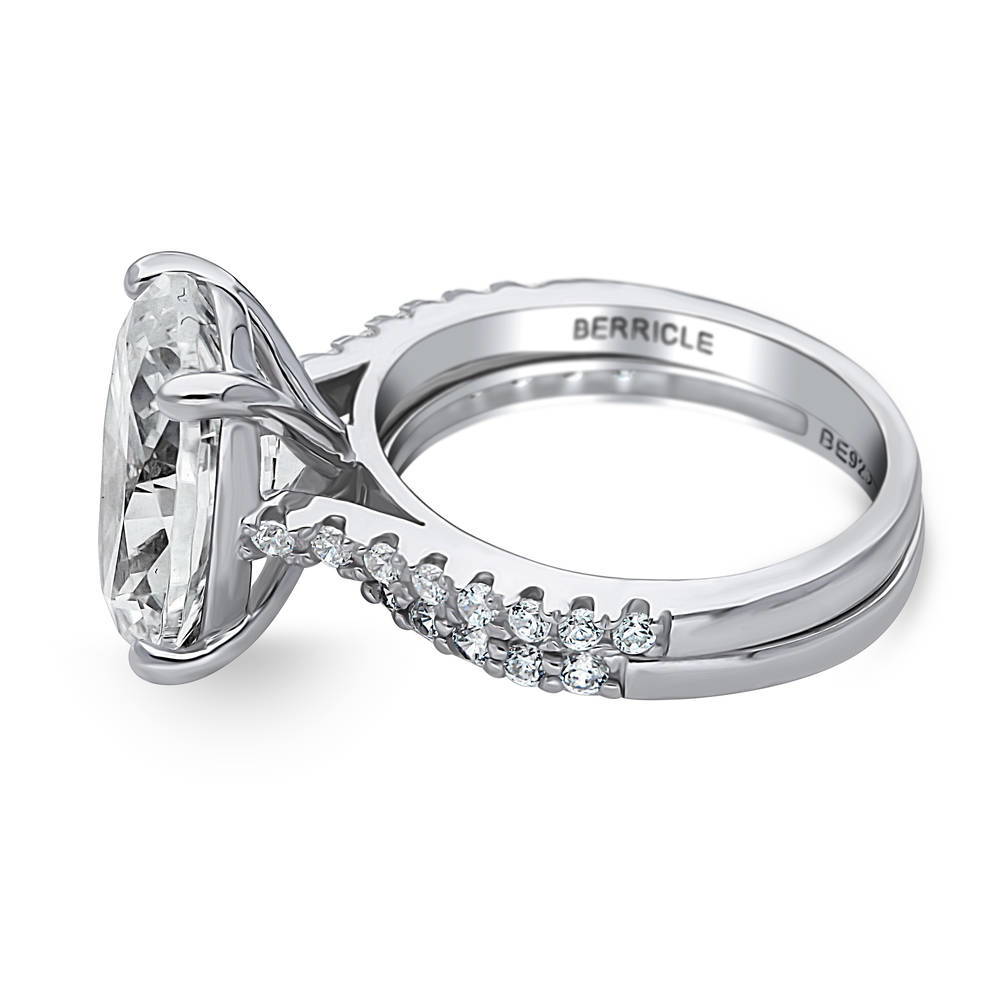 Angle view of Solitaire 5.5ct Oval CZ Ring Set in Sterling Silver, 5 of 15