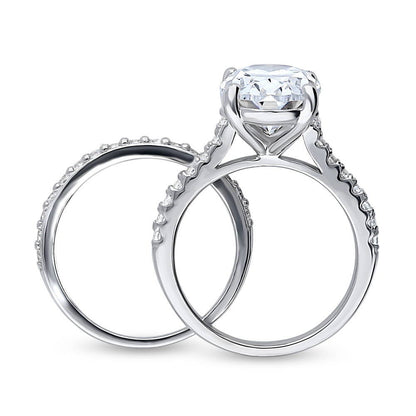 Solitaire 5.5ct Oval CZ Ring Set in Sterling Silver