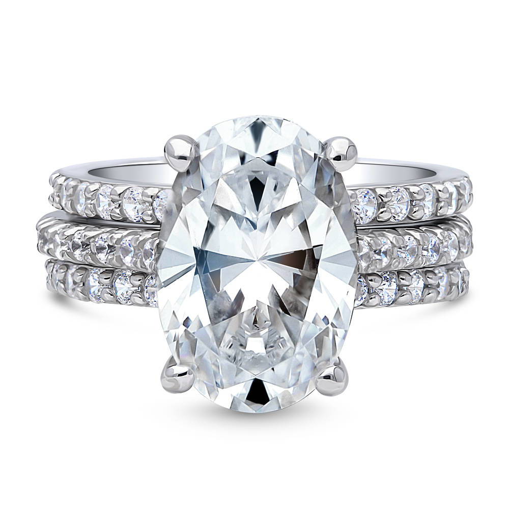 Solitaire 5.5ct Oval CZ Ring Set in Sterling Silver