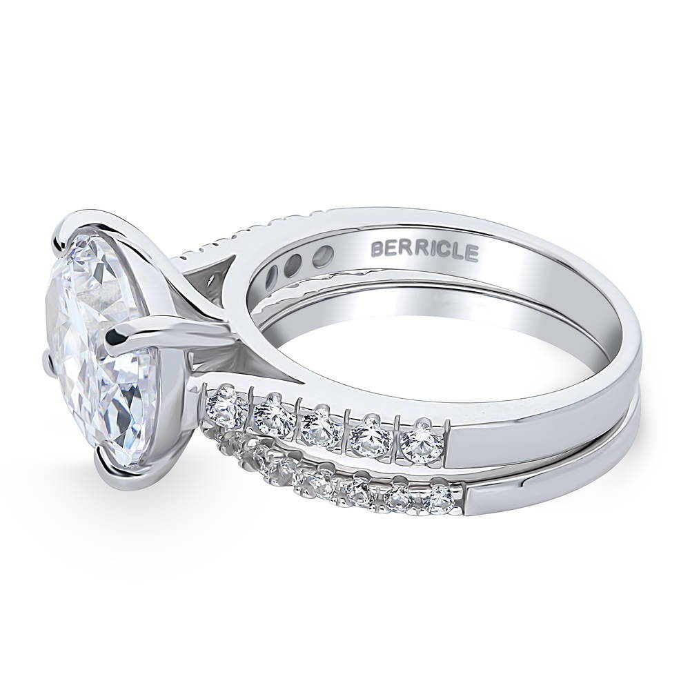 Angle view of East-West Solitaire CZ Ring Set in Sterling Silver, 5 of 13