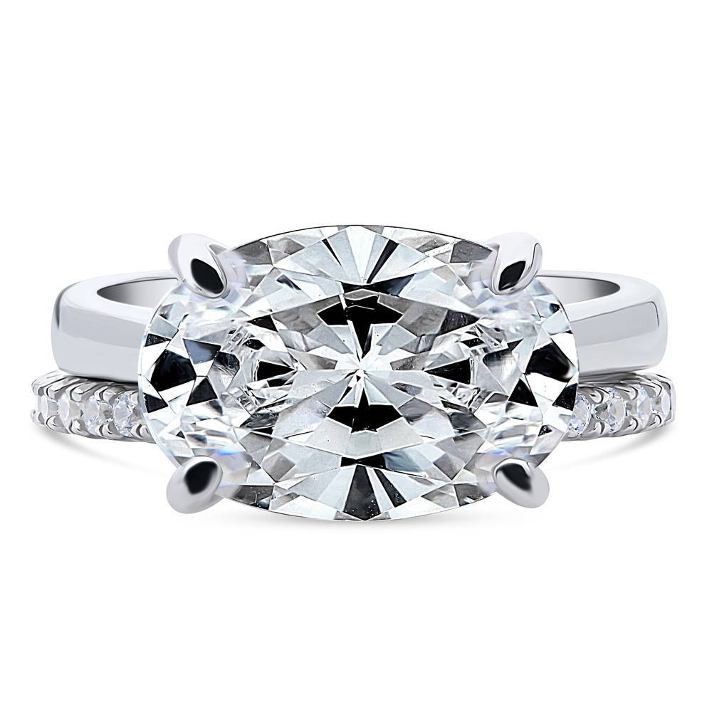 East-West Solitaire CZ Ring Set in Sterling Silver, 1 of 14
