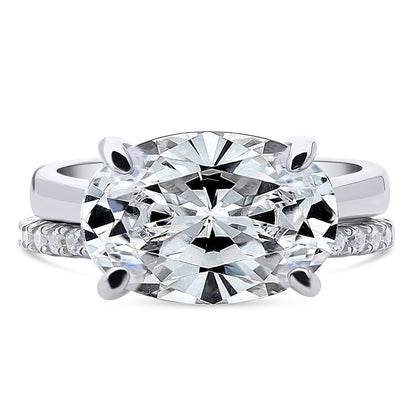 Solitaire East-West 5.5ct Oval CZ Ring Set in Sterling Silver