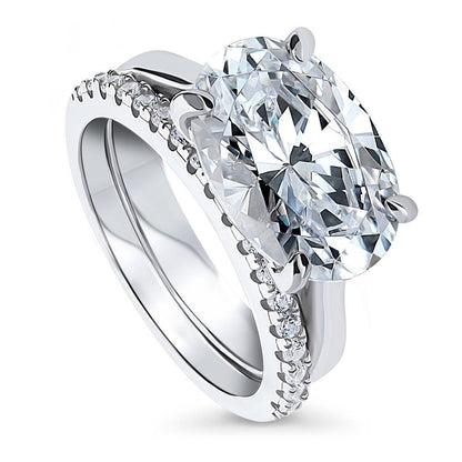 Solitaire East-West 5.5ct Oval CZ Ring Set in Sterling Silver