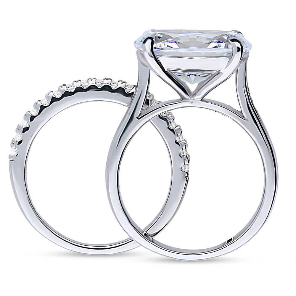 East-West Solitaire CZ Ring Set in Sterling Silver