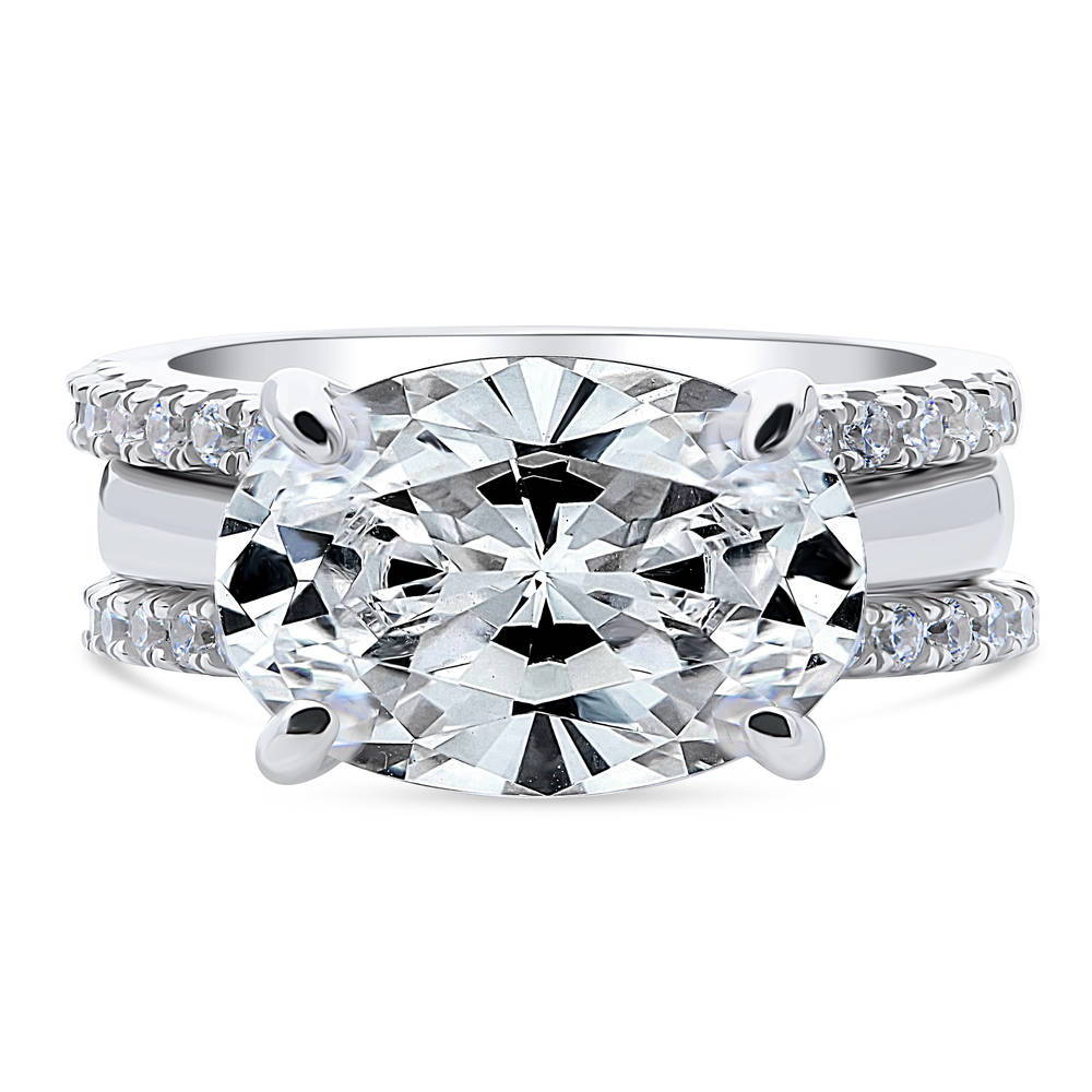 East-West Solitaire CZ Ring Set in Sterling Silver, 1 of 12