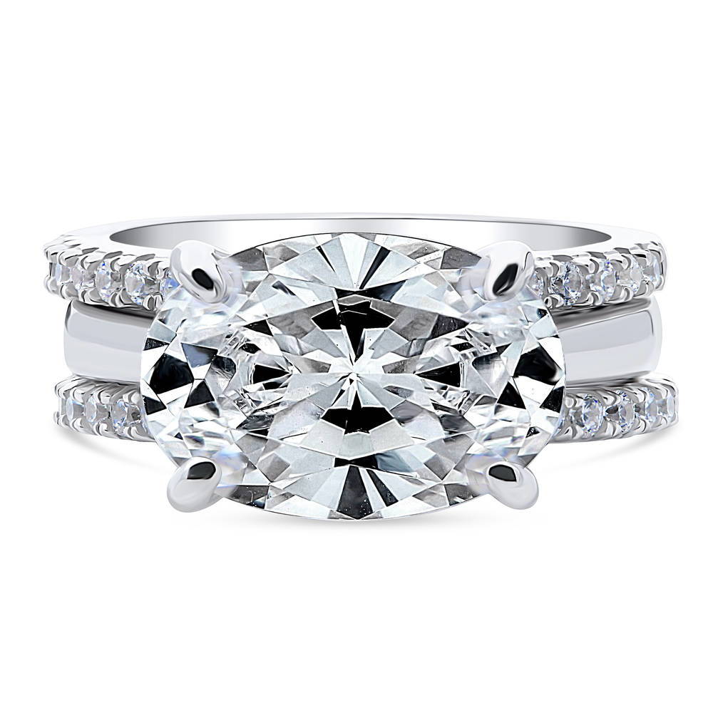 Solitaire East-West 5.5ct Oval CZ Ring Set in Sterling Silver, 1 of 12