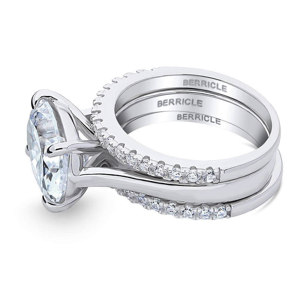 Angle view of East-West Solitaire CZ Ring Set in Sterling Silver, 4 of 11