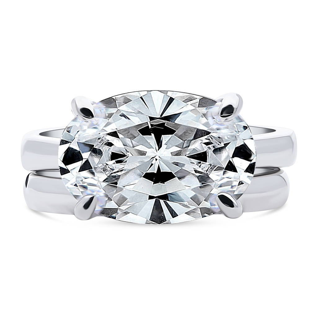 East-West Solitaire CZ Ring Set in Sterling Silver, 1 of 12