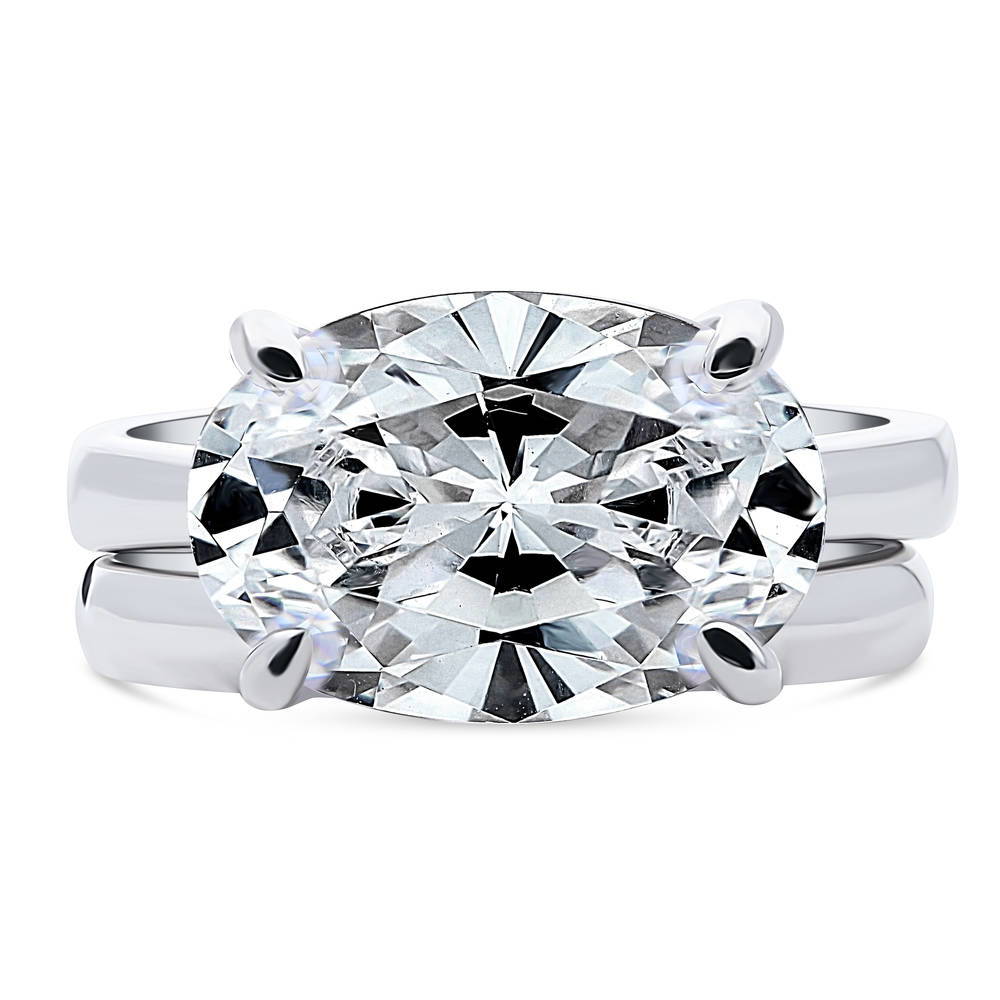 Solitaire East-West 5.5ct Oval CZ Ring Set in Sterling Silver, 1 of 12