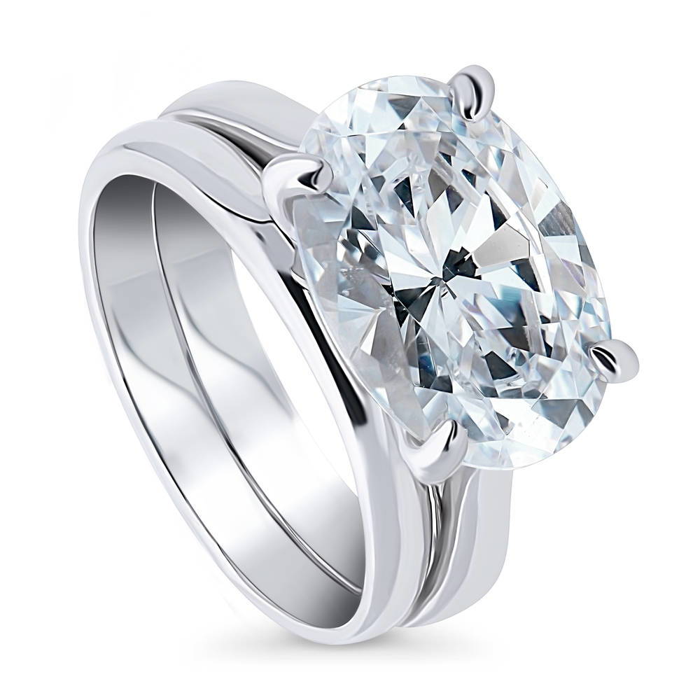 Front view of East-West Solitaire CZ Ring Set in Sterling Silver, 4 of 12