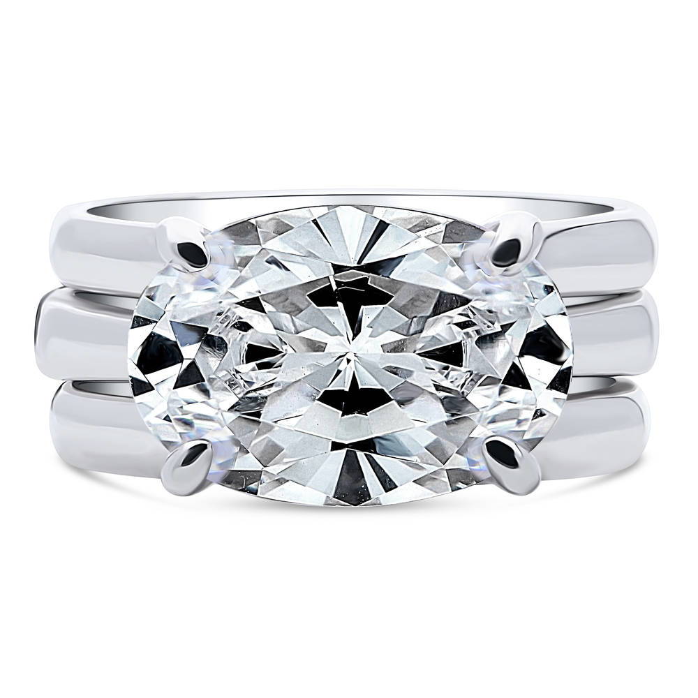 East-West Solitaire CZ Ring Set in Sterling Silver, 1 of 11