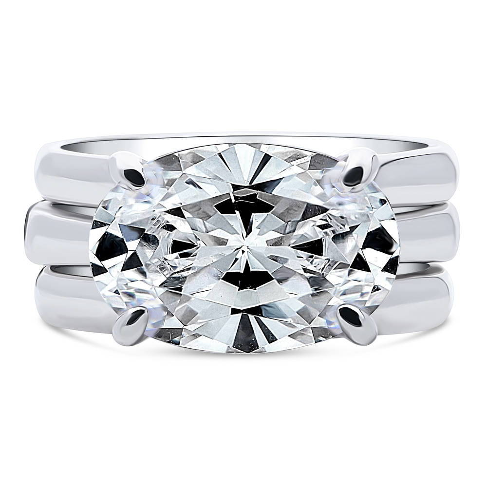 Solitaire East-West 5.5ct Oval CZ Ring Set in Sterling Silver