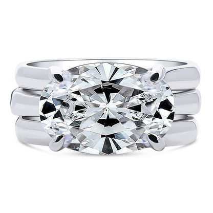 Solitaire East-West 5.5ct Oval CZ Ring Set in Sterling Silver