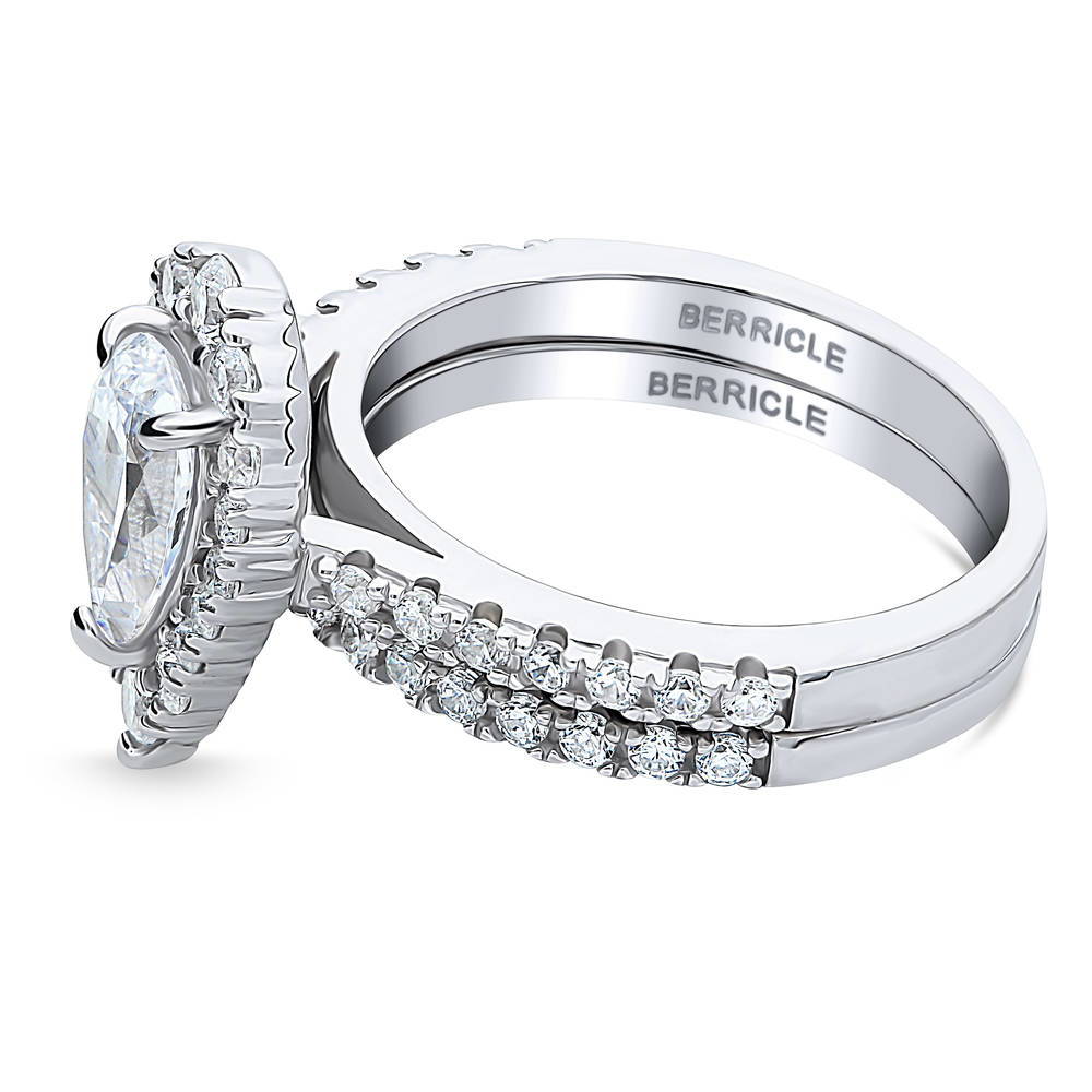 Angle view of Halo Pear CZ Ring Set in Sterling Silver, 5 of 14