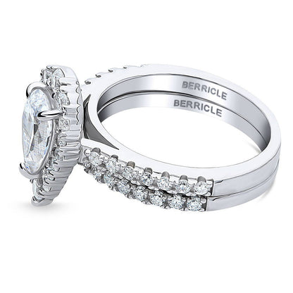 Halo Pear CZ Ring Set in Sterling Silver