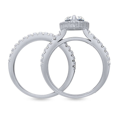 Halo Pear CZ Ring Set in Sterling Silver