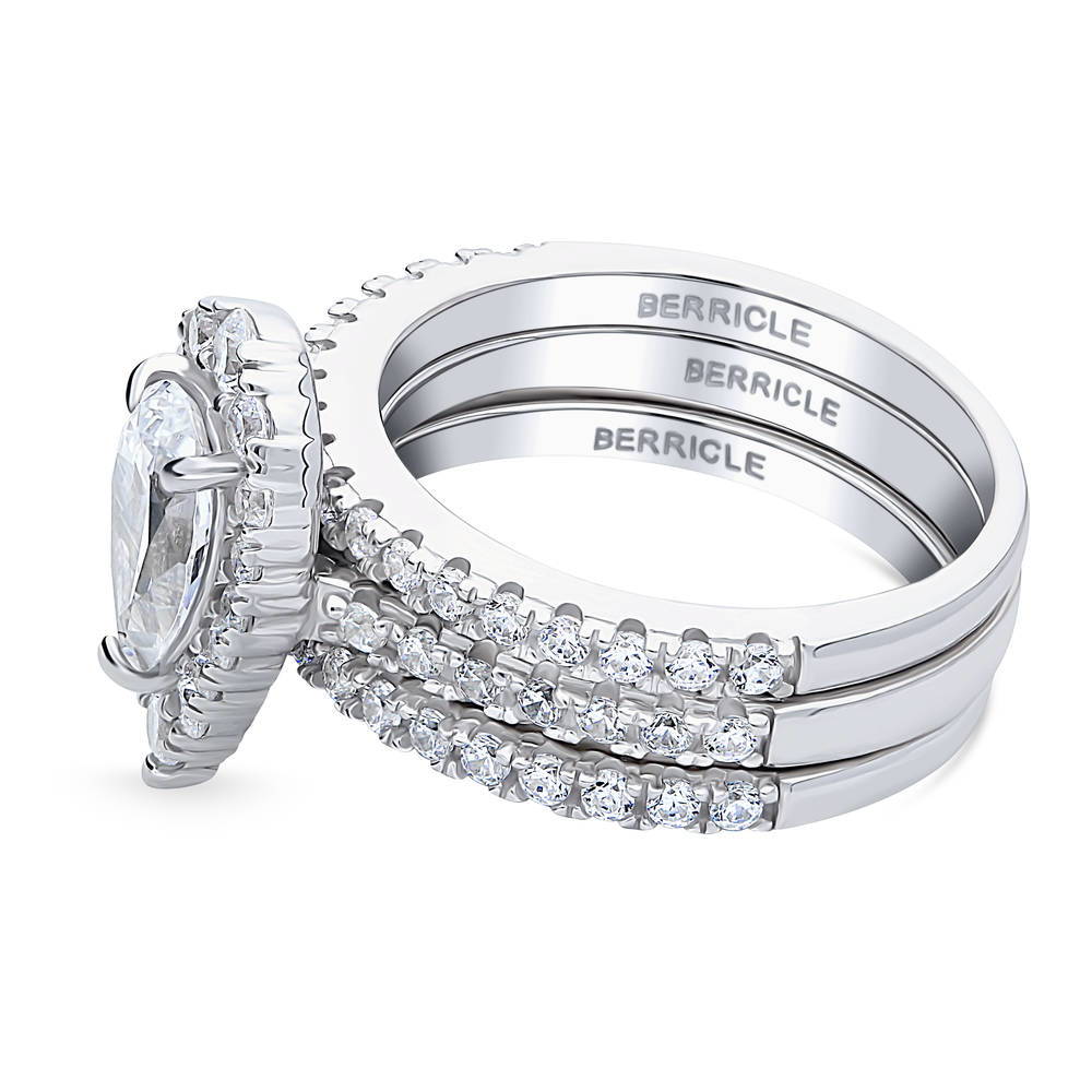 Angle view of Halo Pear CZ Ring Set in Sterling Silver, 5 of 12