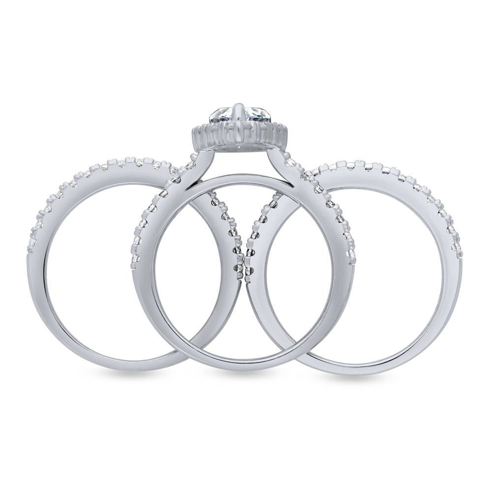 Halo Pear CZ Ring Set in Sterling Silver