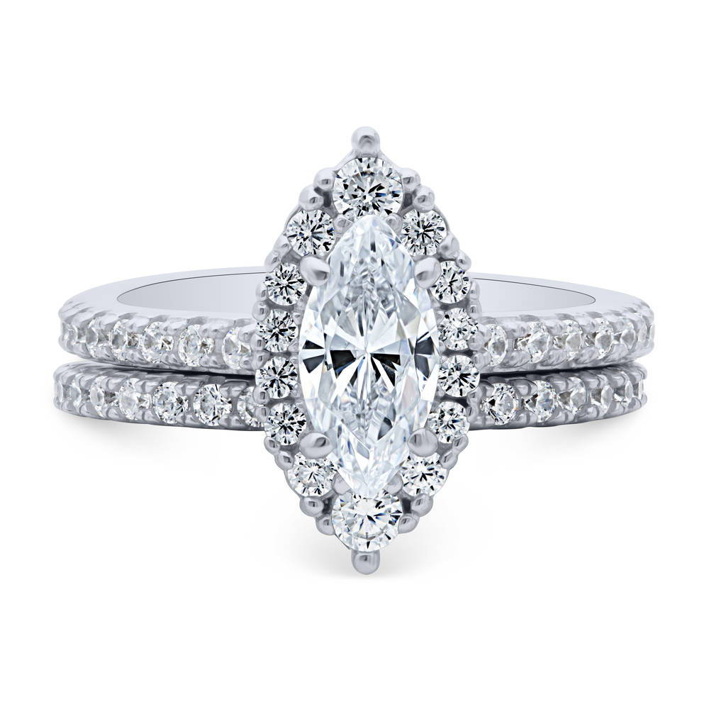 Halo Marquise CZ Ring Set in Sterling Silver