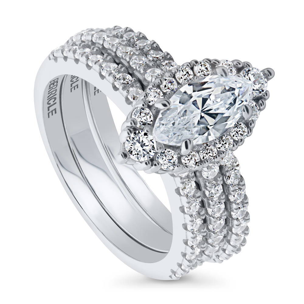 Halo Marquise CZ Ring Set in Sterling Silver