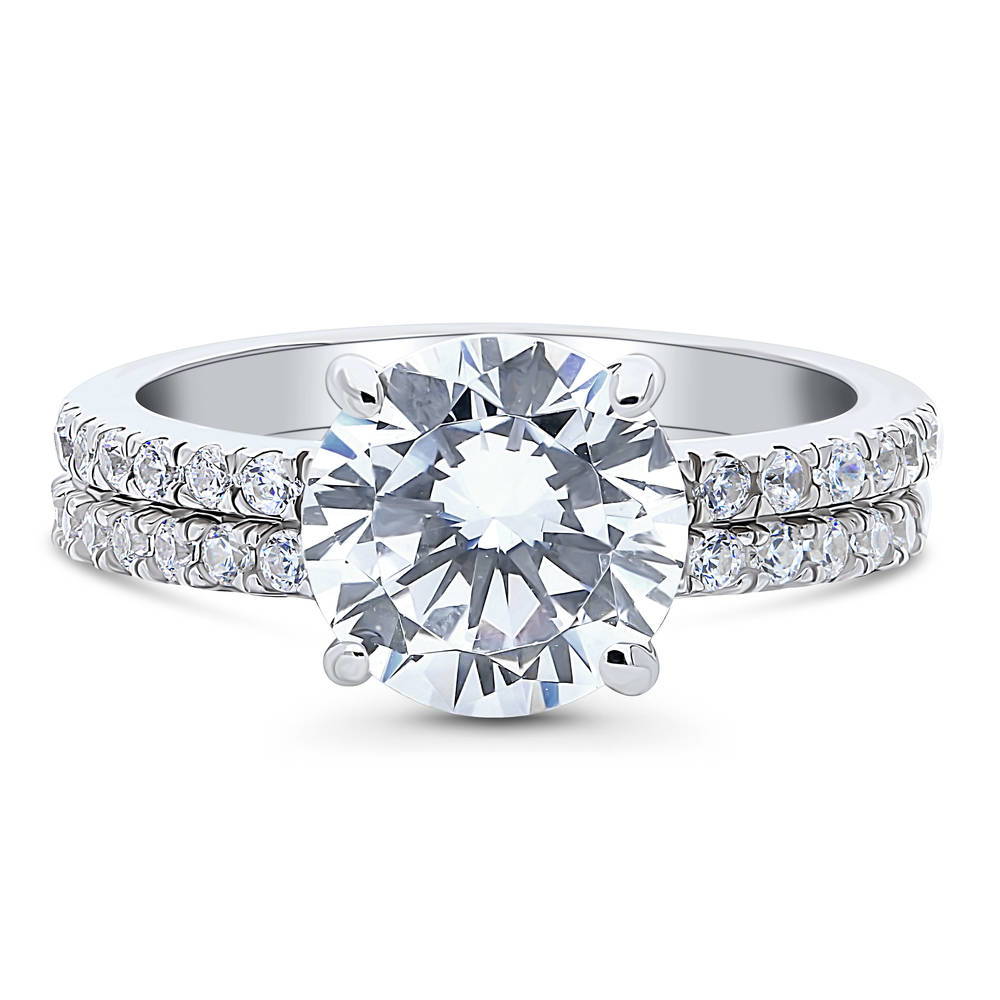 Hidden Halo Solitaire CZ Ring Set in Sterling Silver, 1 of 13