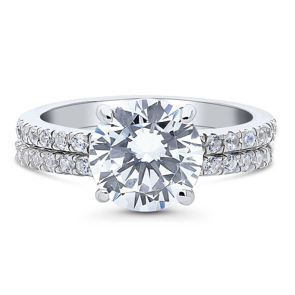 Solitaire Hidden Halo 2.7ct CZ Ring Set in Sterling Silver