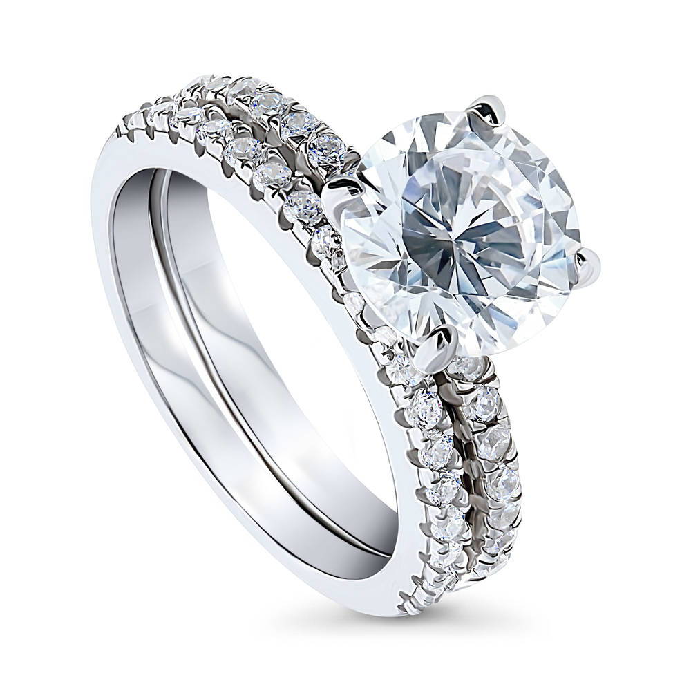 Solitaire Hidden Halo 2.7ct CZ Ring Set in Sterling Silver