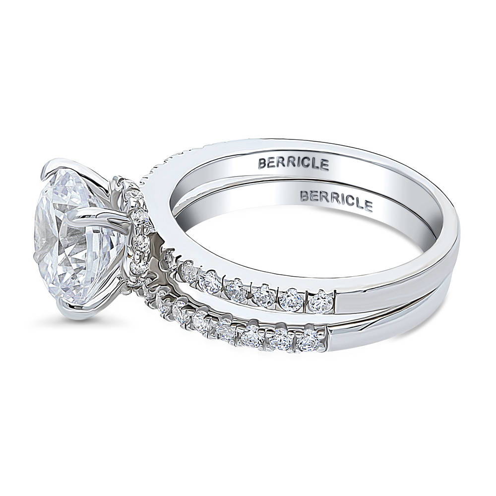 Angle view of Solitaire Hidden Halo 2.7ct CZ Ring Set in Sterling Silver, 5 of 13