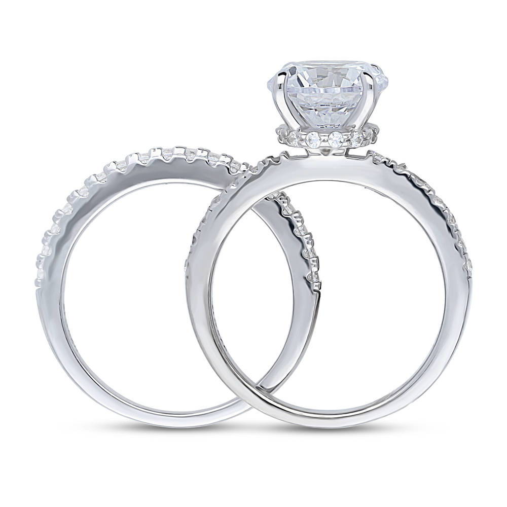 Hidden Halo Solitaire CZ Ring Set in Sterling Silver