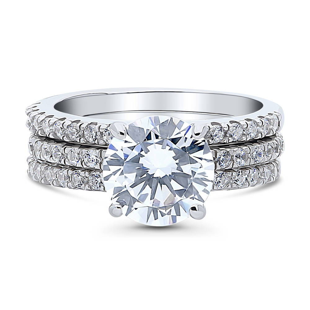 Hidden Halo Solitaire CZ Ring Set in Sterling Silver, 1 of 12