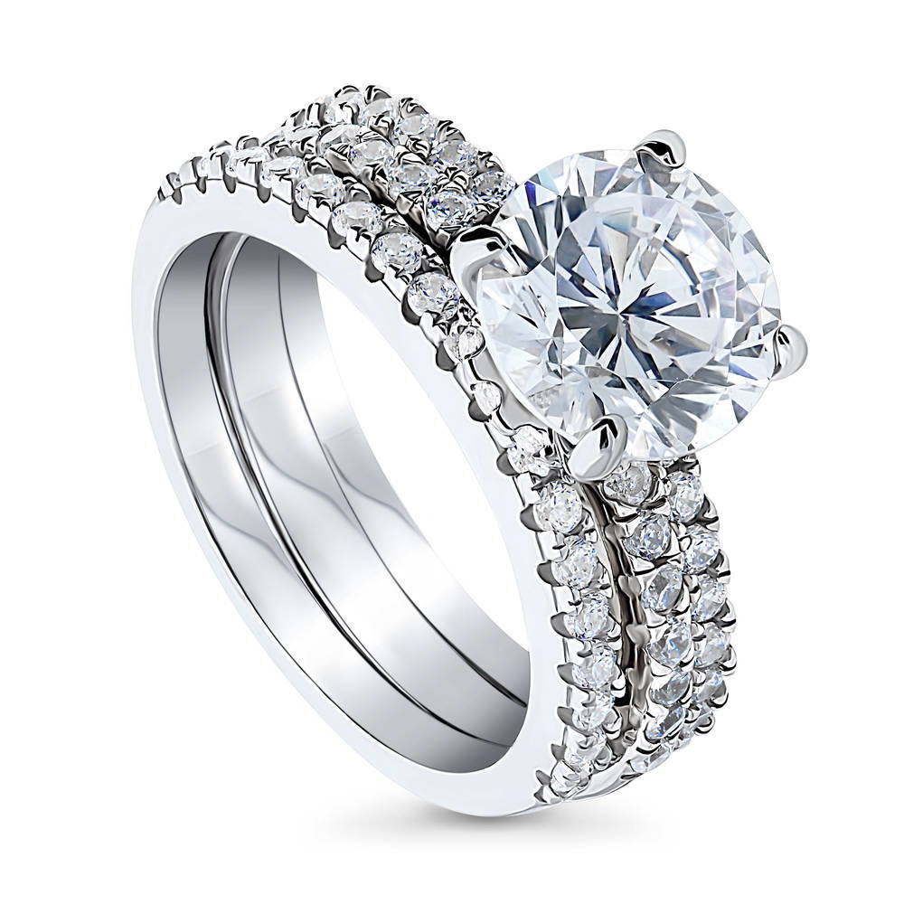 Front view of Solitaire Hidden Halo 2.7ct CZ Ring Set in Sterling Silver, 4 of 12