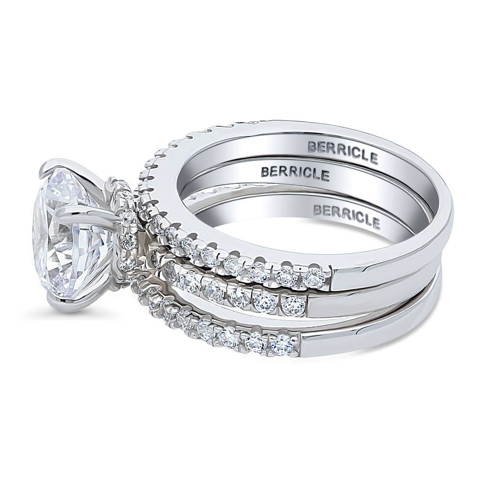 Angle view of Solitaire Hidden Halo 2.7ct CZ Ring Set in Sterling Silver, 5 of 12