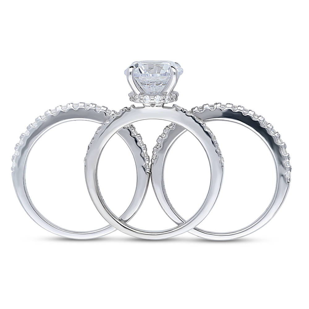 Alternate view of Hidden Halo Solitaire CZ Ring Set in Sterling Silver, 7 of 11