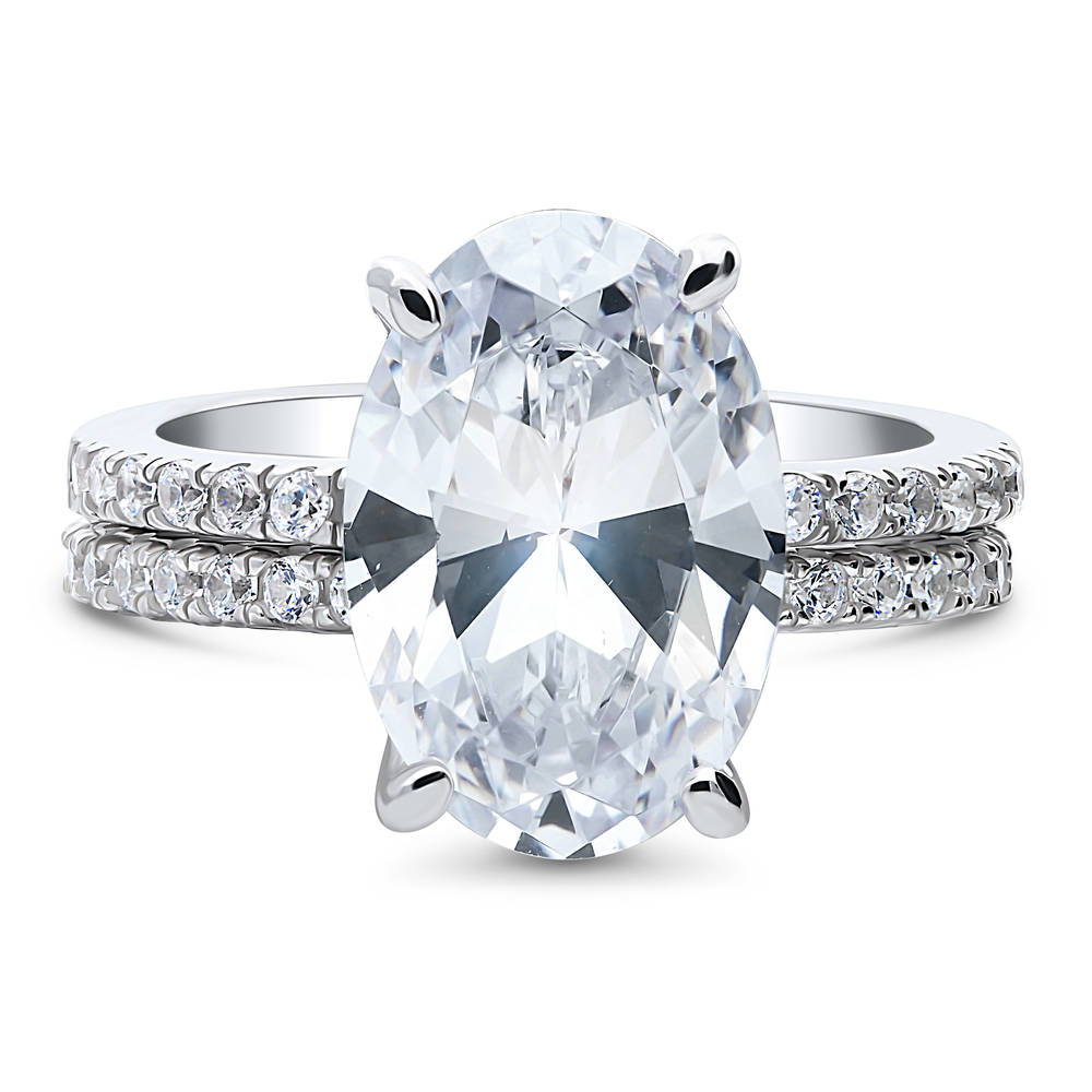 Hidden Halo Solitaire CZ Ring Set in Sterling Silver, 1 of 13