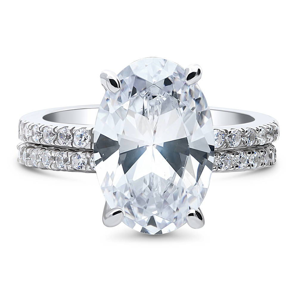 Solitaire Hidden Halo 5.5ct Oval CZ Ring Set in Sterling Silver, 1 of 13