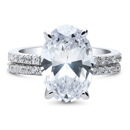 Solitaire Hidden Halo 5.5ct Oval CZ Ring Set in Sterling Silver