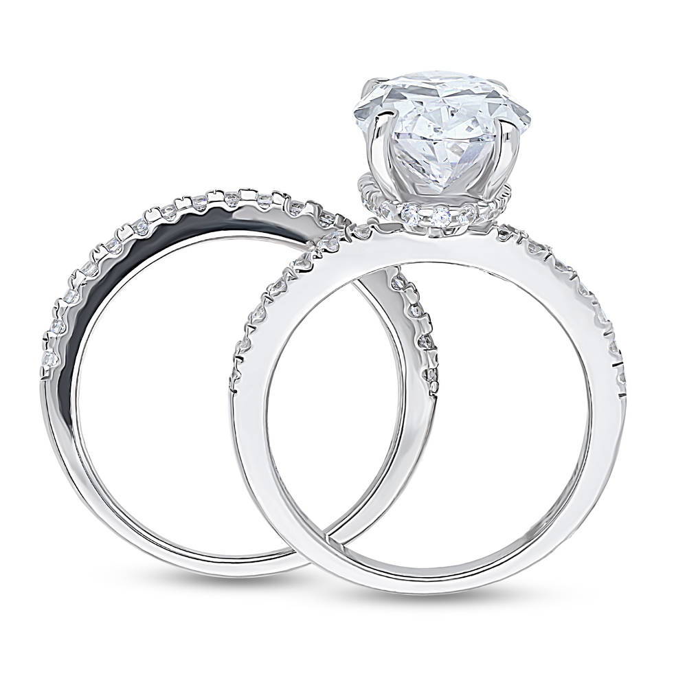 Alternate view of Solitaire Hidden Halo 5.5ct Oval CZ Ring Set in Sterling Silver, 8 of 13