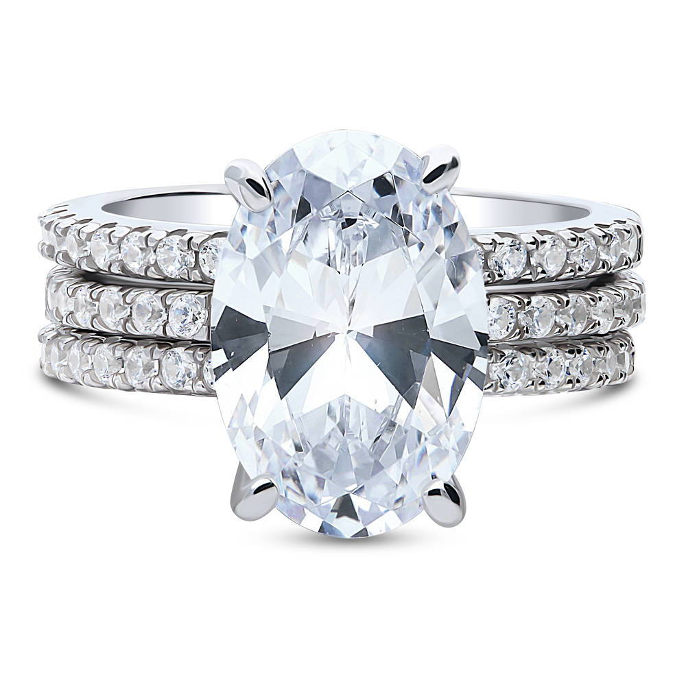 Hidden Halo Solitaire CZ Ring Set in Sterling Silver, 1 of 12