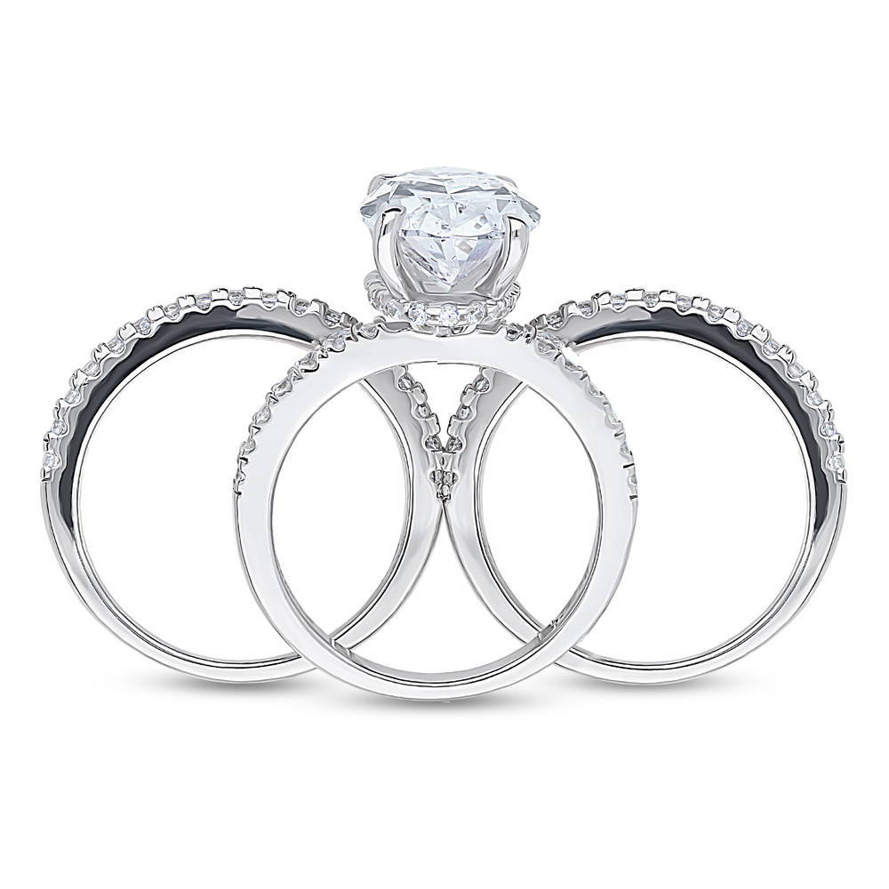 Alternate view of Hidden Halo Solitaire CZ Ring Set in Sterling Silver, 7 of 11