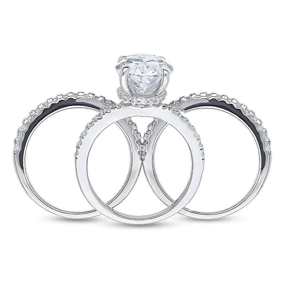 Solitaire Hidden Halo 5.5ct Oval CZ Ring Set in Sterling Silver