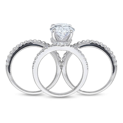 Solitaire Hidden Halo 5.5ct Oval CZ Ring Set in Sterling Silver