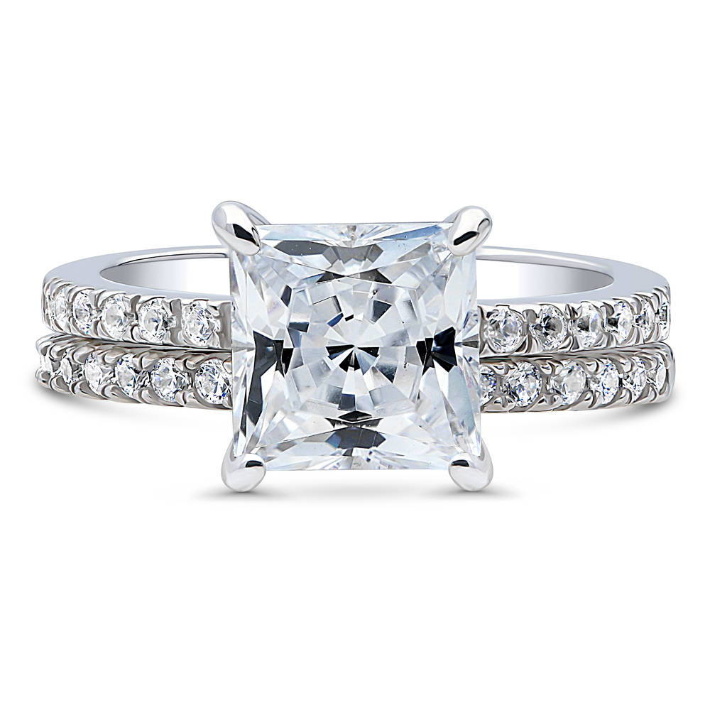 Hidden Halo Solitaire CZ Ring Set in Sterling Silver, 1 of 14